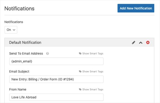 Notification template WPForms min