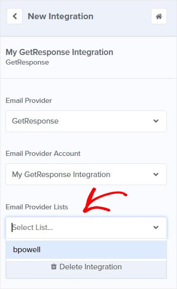 GetResponse Email List in OptinMonster