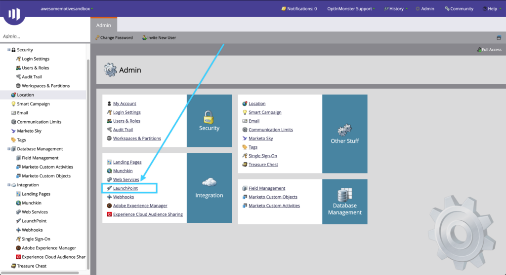 Select Launchpoint from the Marketo Integrations screen