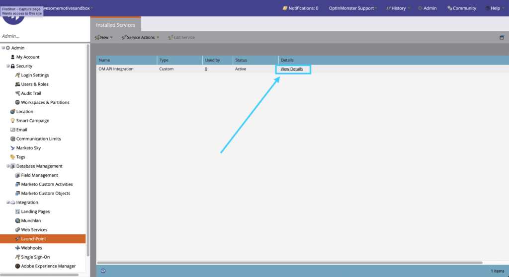 View Details of your Marketo integration