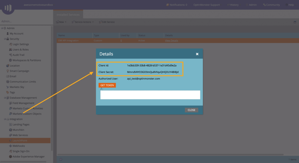 Copy API Details from Marketo for OptinMonster