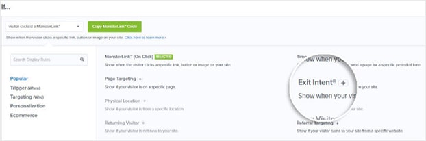 OptinMonster Exit Intent Display Rule