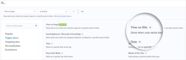 OptinMonster Time on Site Display Rule
