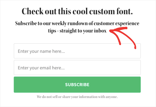 custom font not on website demo