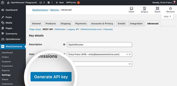 Generate API Key in WooCommerce