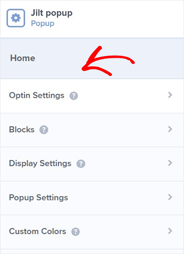 Jilt popup optin settings