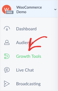 ManyChat side menu Growth Tools