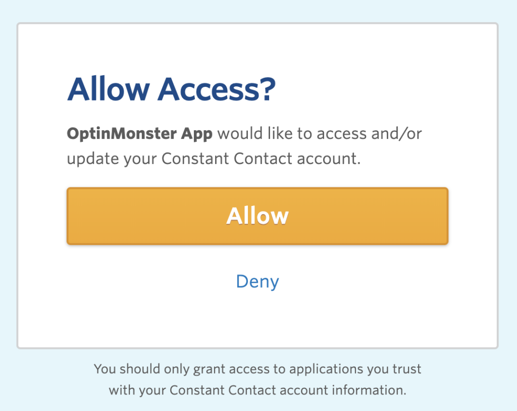 Allow access between OptinMonster and Constant Contact