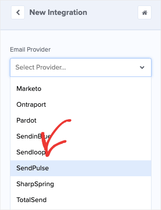 SendPulse integration from OM dropdown menu