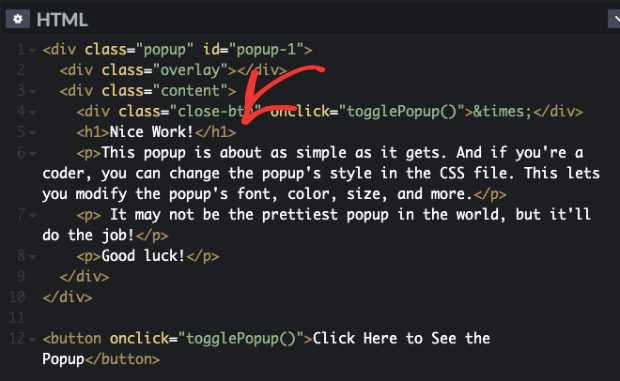 HTML for JavaScript Popup