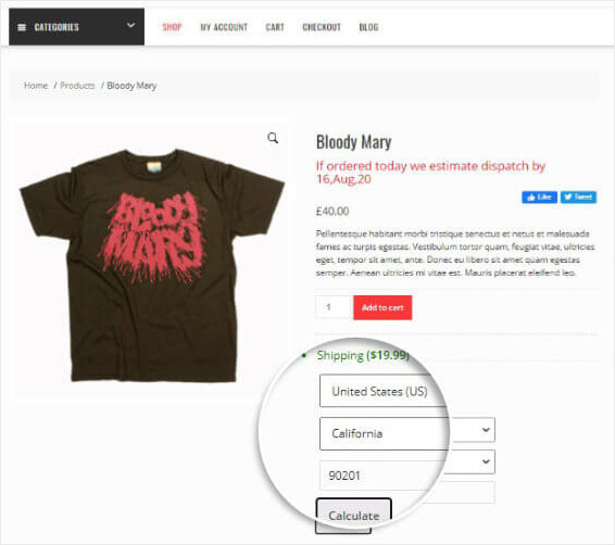 WooCommerce Shipping Calculator on product page demo