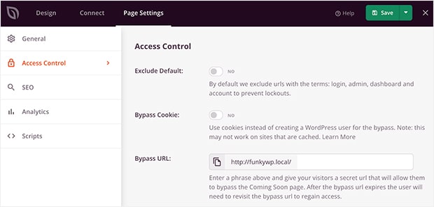 landing page access controls