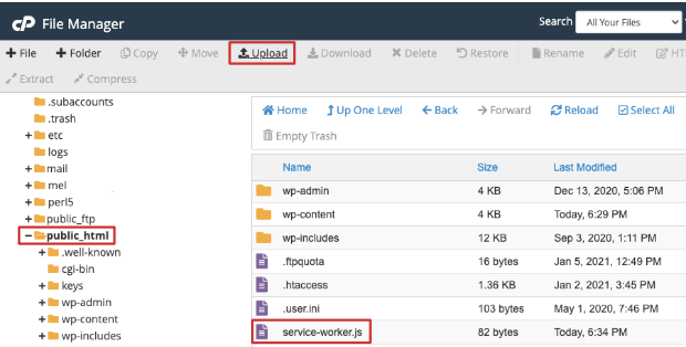 upload js file in cpanel