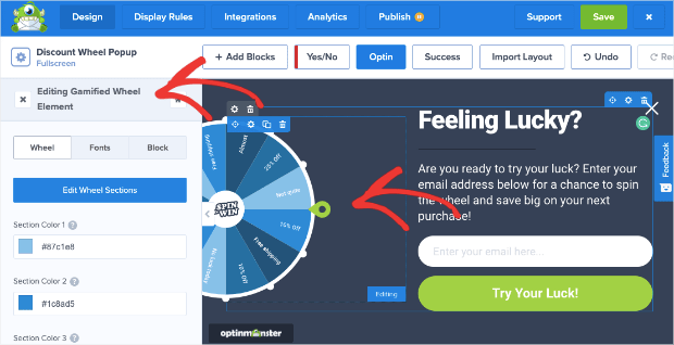 edit the spin to win wheel