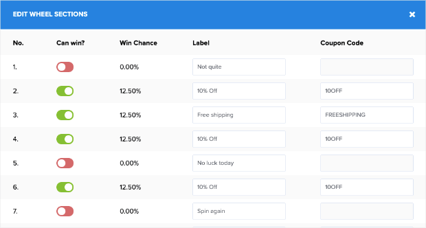 edit wheel selections separate popup window