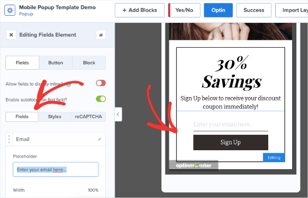 mobile popup template demo