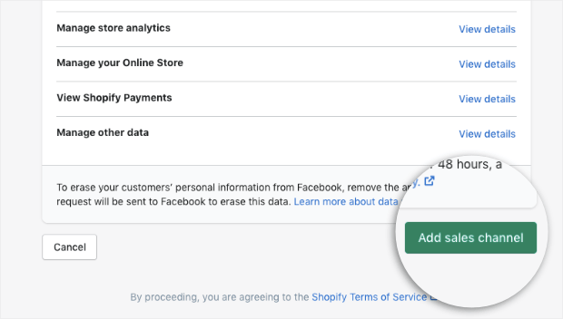 add sales channel for shopify store