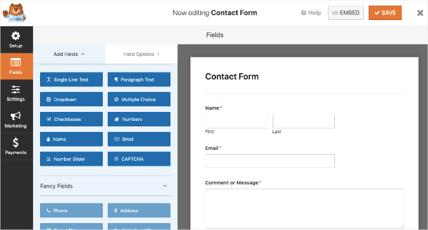 contact form template in wpforms