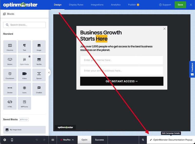 Edit the Campaign Details in OptinMonster.