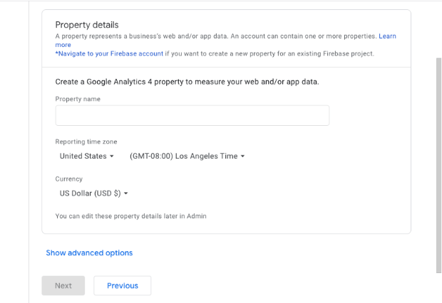 Property set up Google Analytics