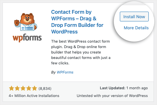 wpforms install now