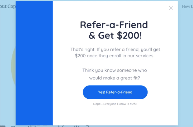 refer a friend form popup video demo