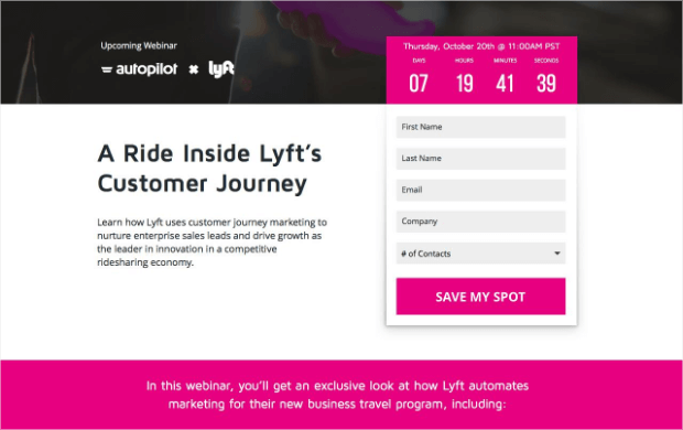 lyft webinar landing page example