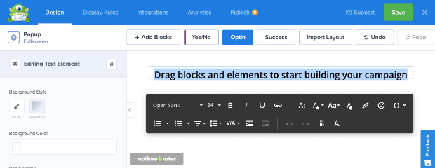 text editor toolbar in optinmonster