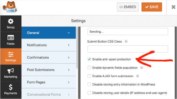 anti spam protection in wpforms