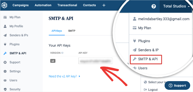 api key in sendinblue