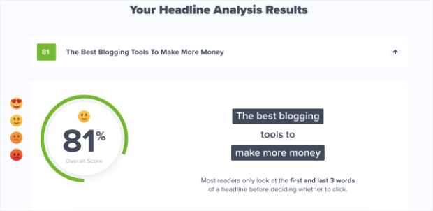 optinmonster headline analyzer tool results