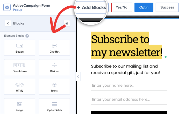 activecampaign add blocks offer template