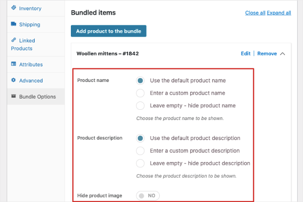 add product name and description in yith product bundle