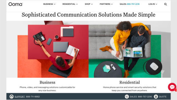 Screenshot of Ooma homepage, 2023