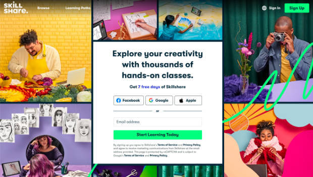 Screenshot of Skillshare homepage