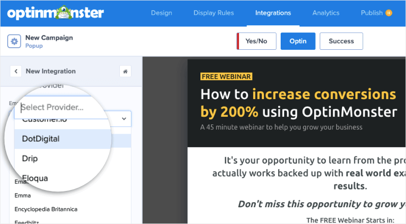 dotdigital integration with optinmonster