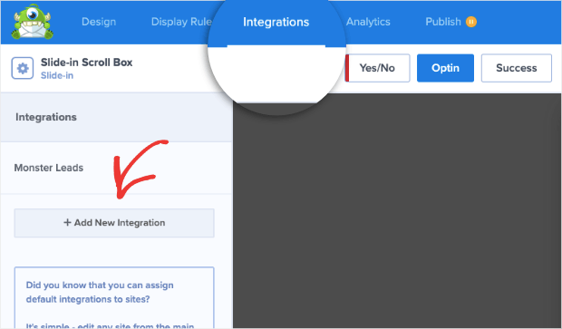 add new integration to slide in scroll box