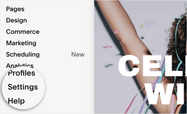 choose settings from squarespace