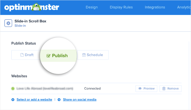 publish optinmonster campaign