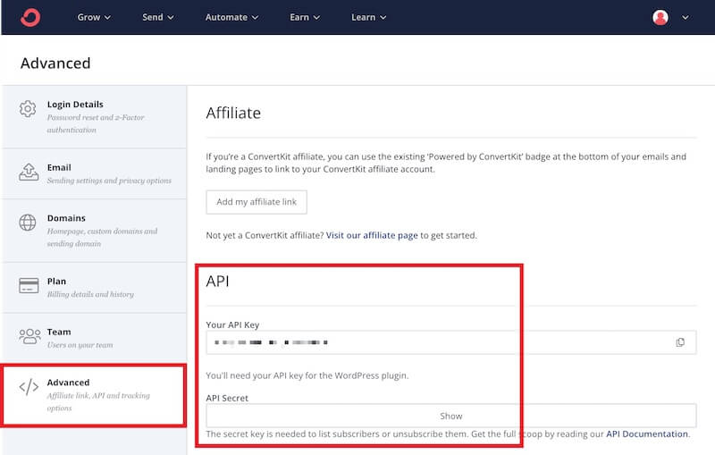 Find your ConvertKit API Key