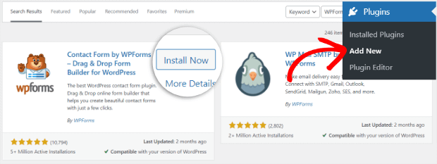 WPForms plugin install