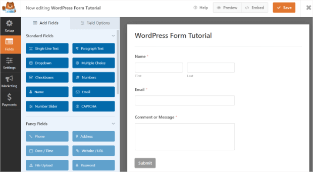 wpform contact form builder