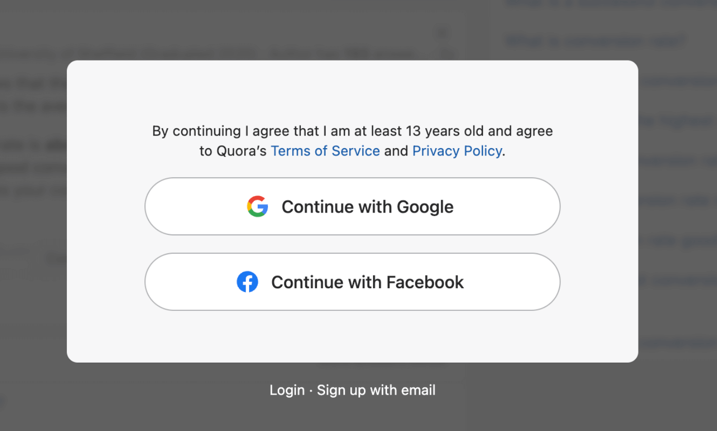 quora popup