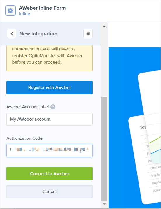 AWeber integration authorization