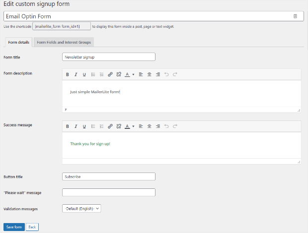 MailerLite form builder