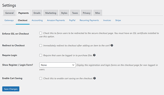 Easy Digital Downloads checkout settings