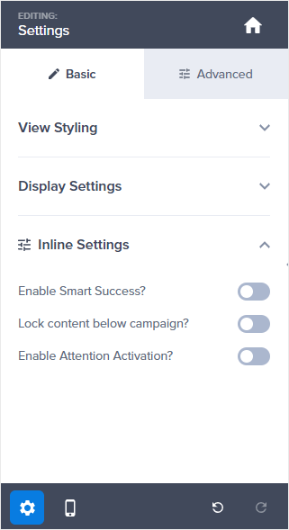 inline settings