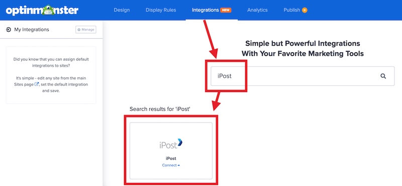 Select iPost to integrate with OptinMonster.