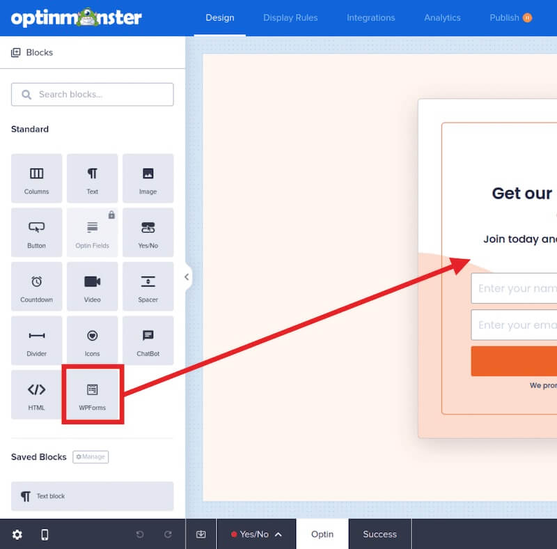 WPForms Block in the OptinMonster campaign builder.