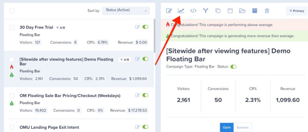 OptinMonster Campaign Dashboard